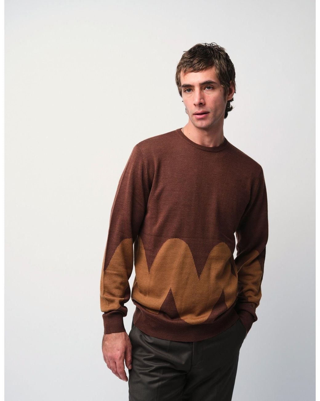 Gresham Blake Brown Zig-Zag Jumper for men