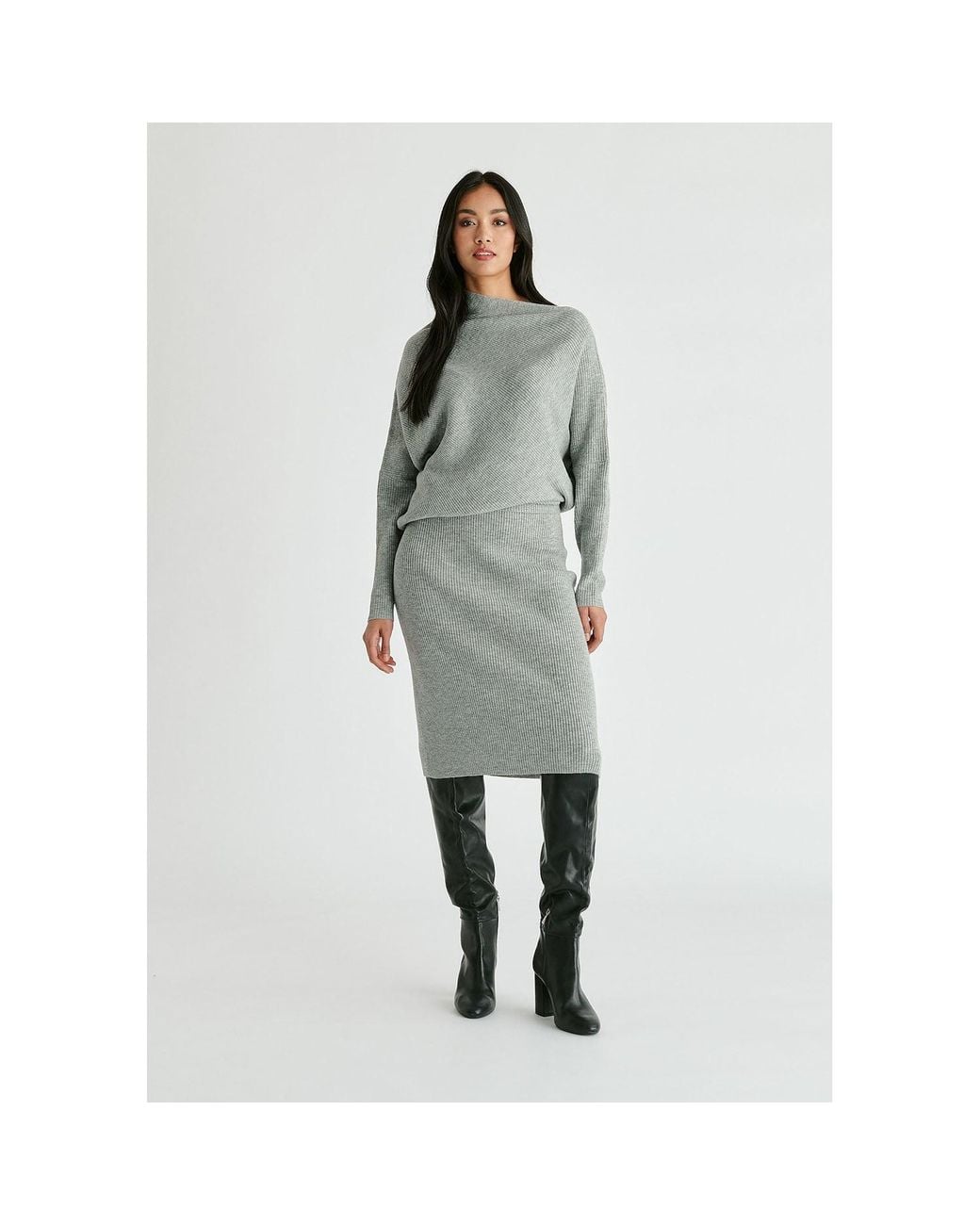 Paisie Gray Draped Knitted Dress