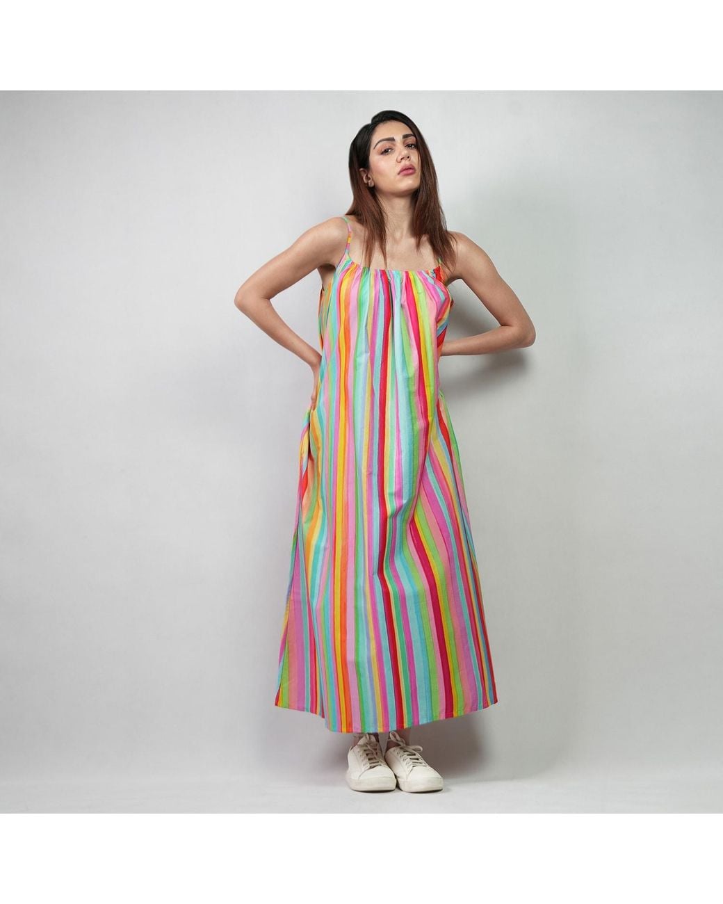 DHARA SHETH DUBAI Multicolor The Palette Colorful Stripes Cotton Maxi Dress