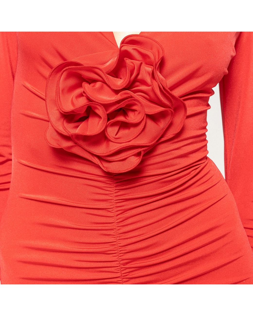 Nissa Red Floral-Detailing Midi Dress
