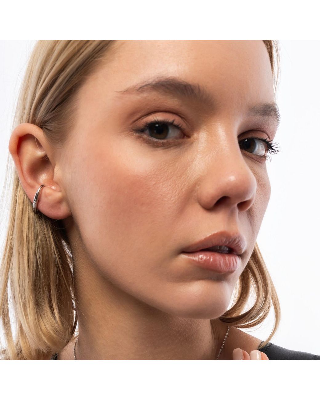 Spero London Metallic Fine Diamond Sterling Ear Suspension Semi-Hoop Earrings