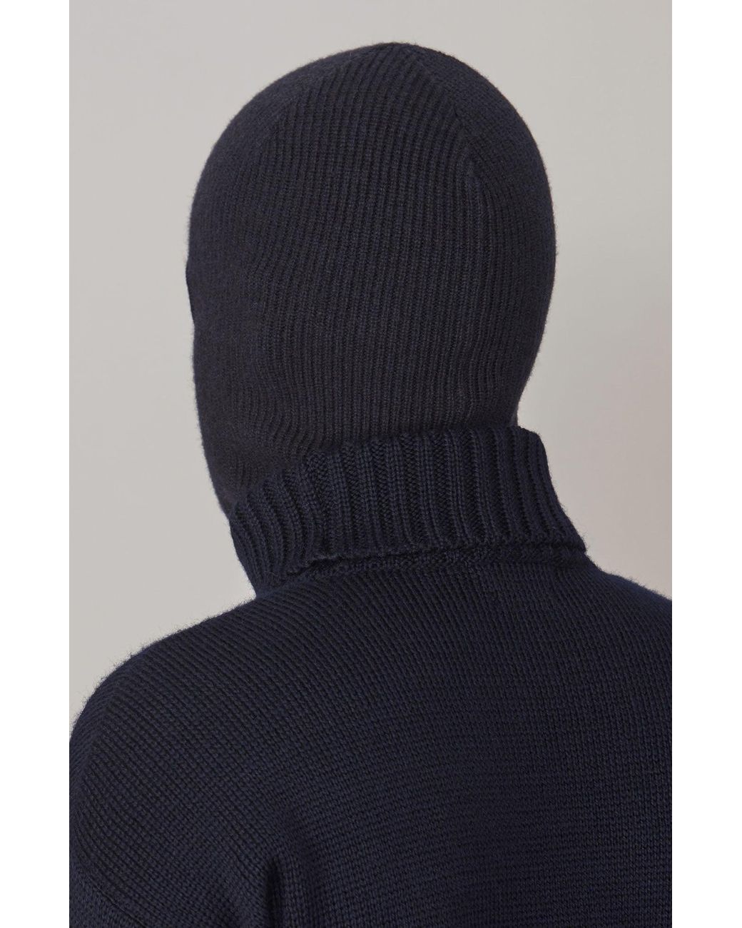 Paul James Knitwear Blue Merino Cashmere Aurelius Fisherman Rib Balaclava