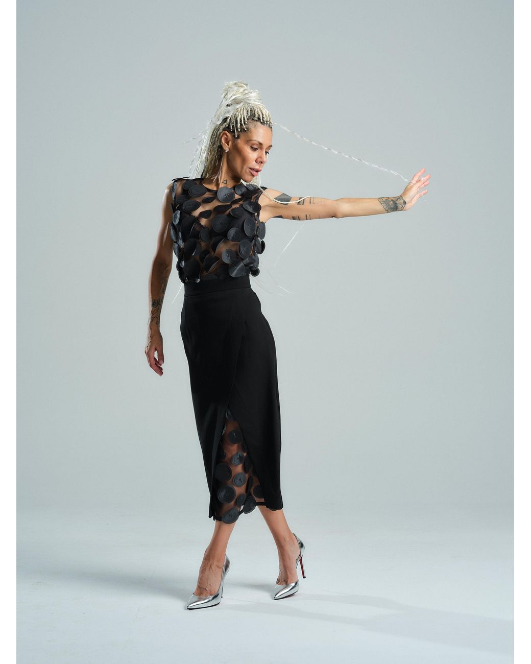 Clothes by Locker Room Black Appliqué-Detailed Mesh Top & Pencil Skirt Co-Ord Set
