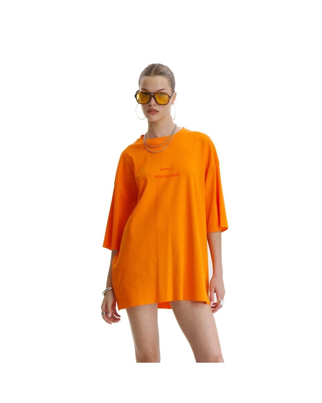 mysimplicated Orange Oversized T-Shirt With Vitamin Club Design W