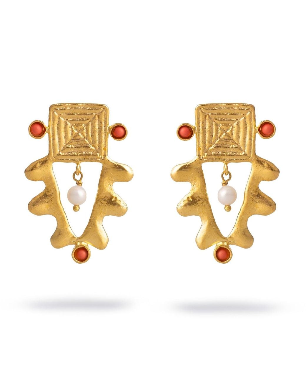 Ebru Jewelry Metallic Isis Charm Coral & Pearl Earrings