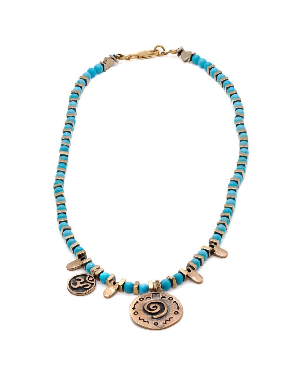 Ebru Jewelry Blue Om & Spiral Charm Beaded Choker Necklace