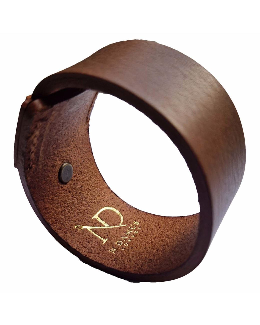 N'damus London Brown Finsbury Natural Grain Leather Bracelet With Brass Button