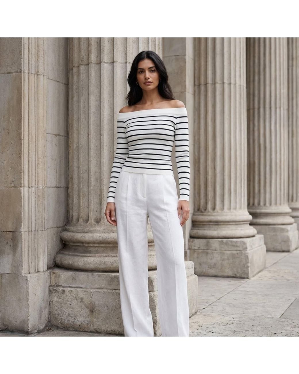 Modenaire Gray Striped Knit Top Sculpted Form