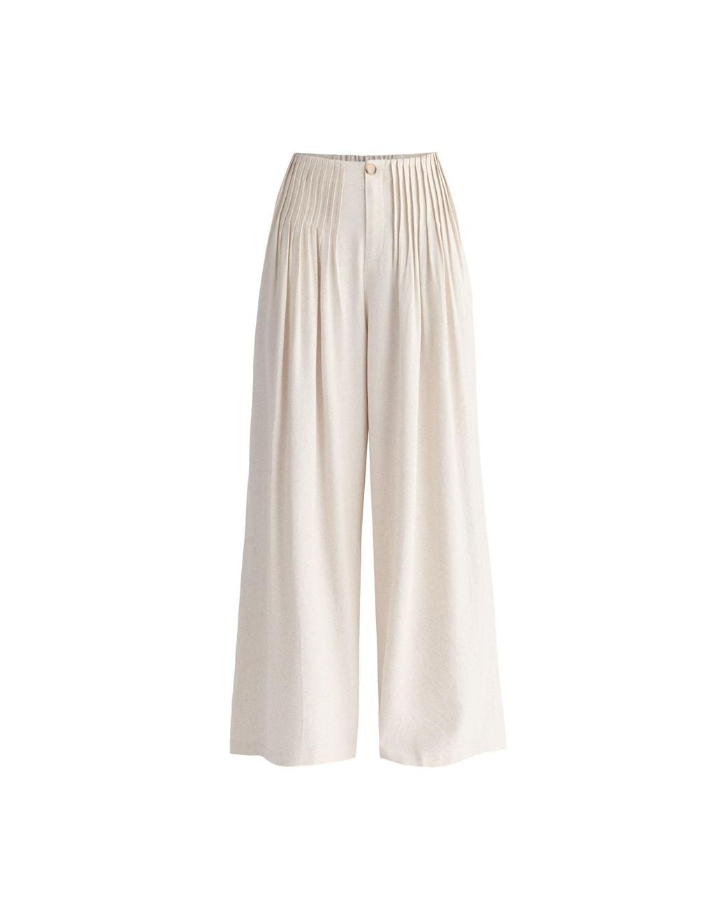 Paisie White Neutrals Front Pleats Detail Wide Leg Trousers