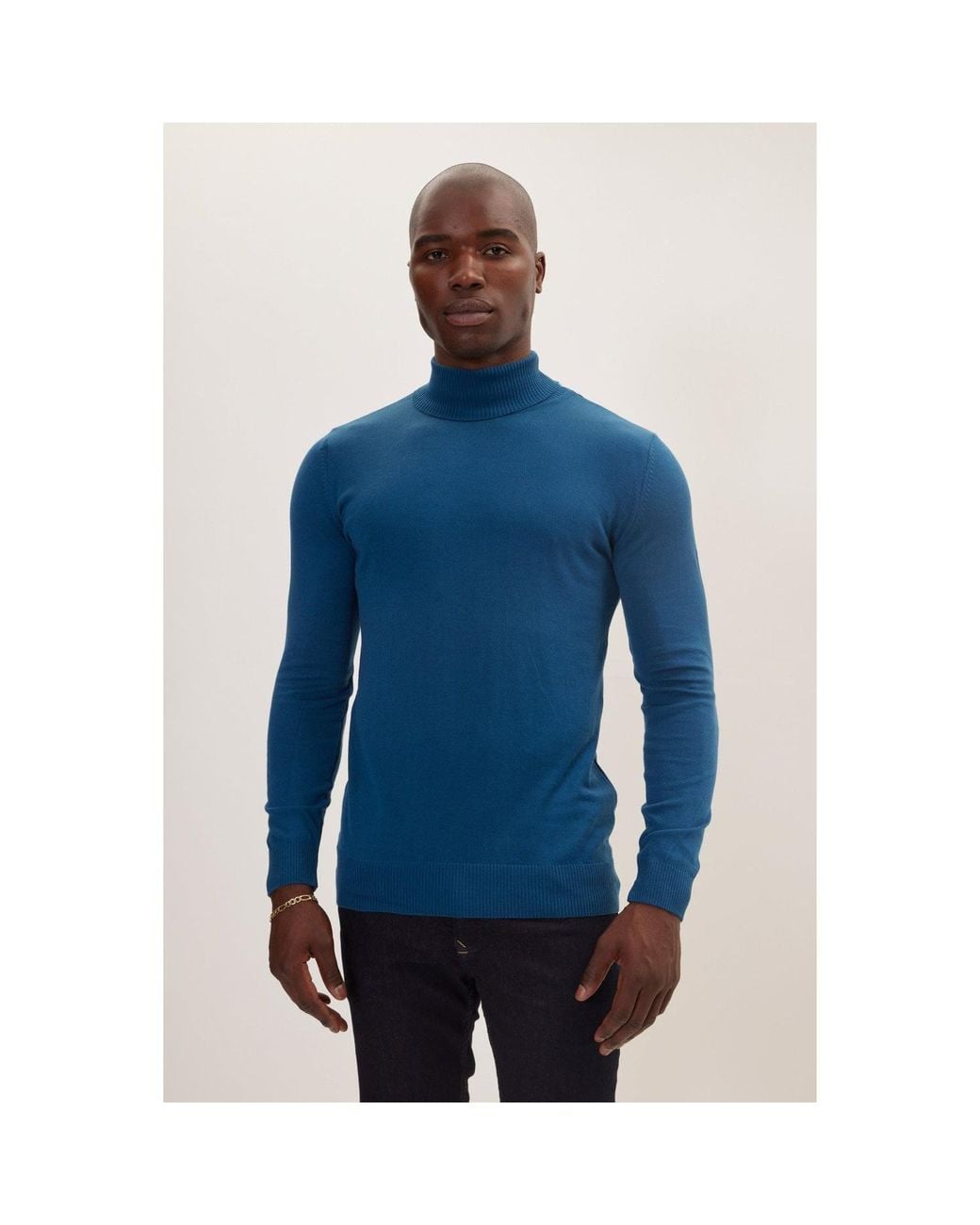Ron Tomson Blue Classic Roll Neck Sweater for men