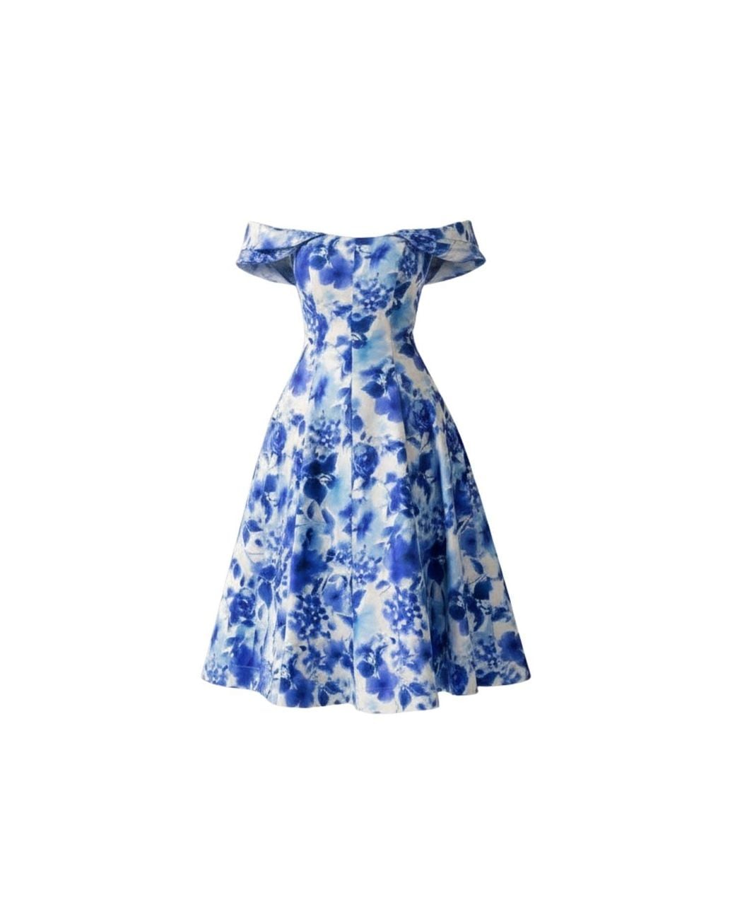 IZABELA MANDOIU Blue Midi Cotton Dress With Floral Print
