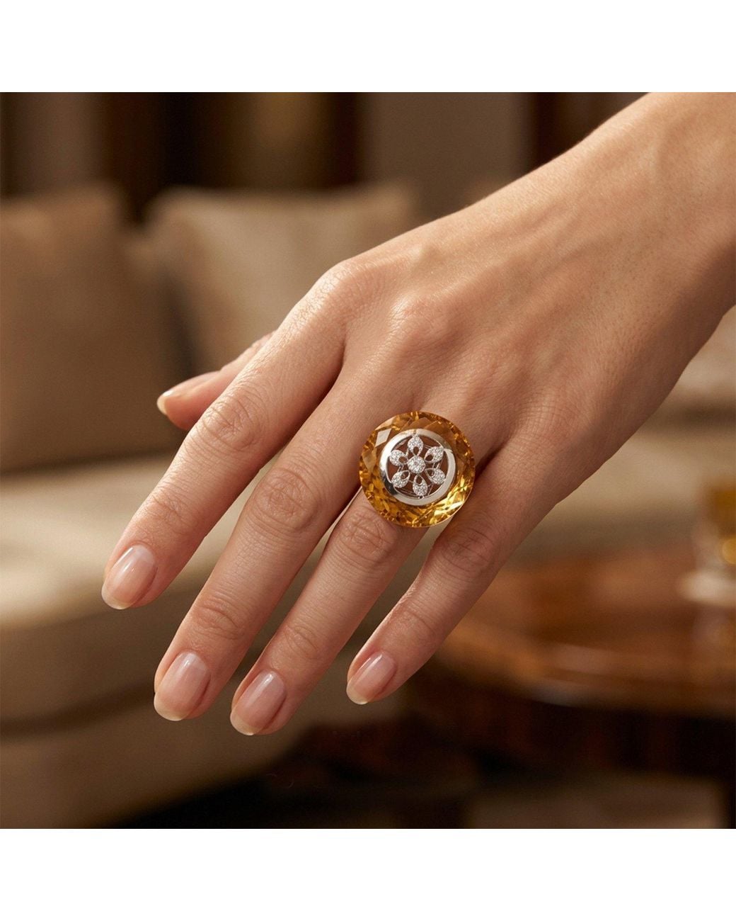 Artisan Metallic 18K Quartz & Diamond Statement Ring