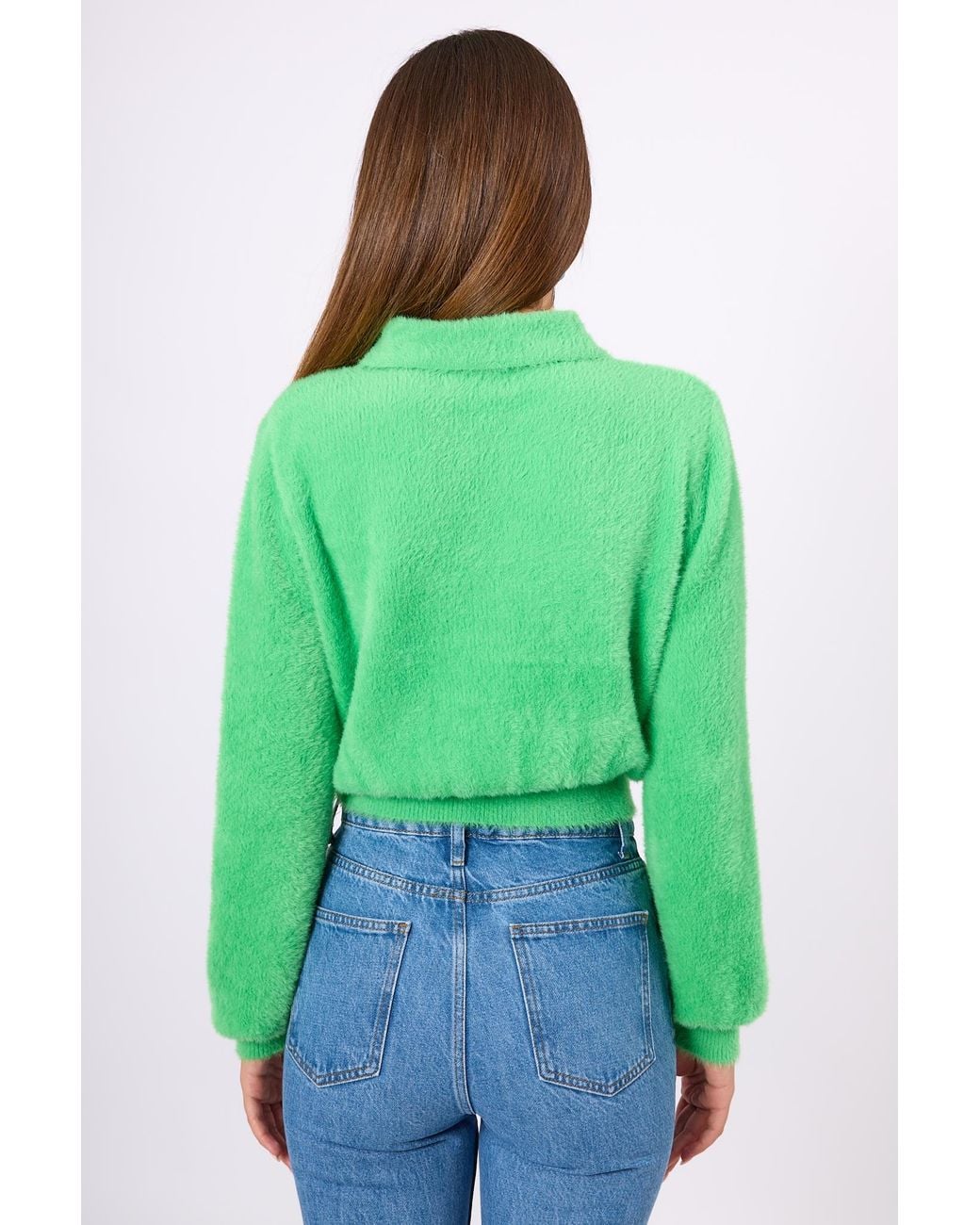 Peraluna Green Lucy Polo-Neck Crop Knit Blouse