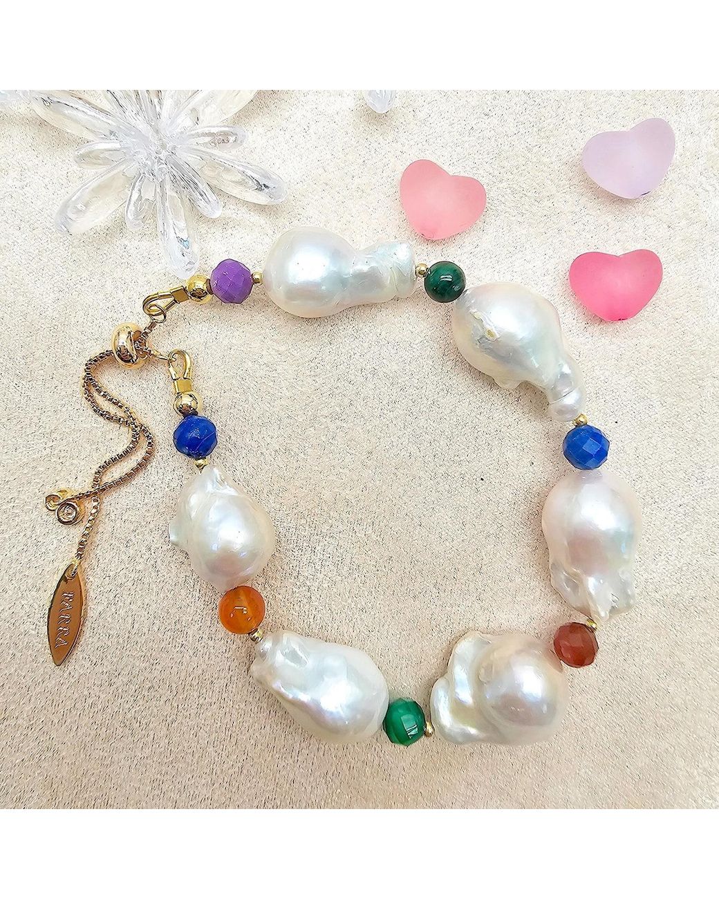 Farra Metallic Baroque Pearl With Colorful Gemstone Bracelet