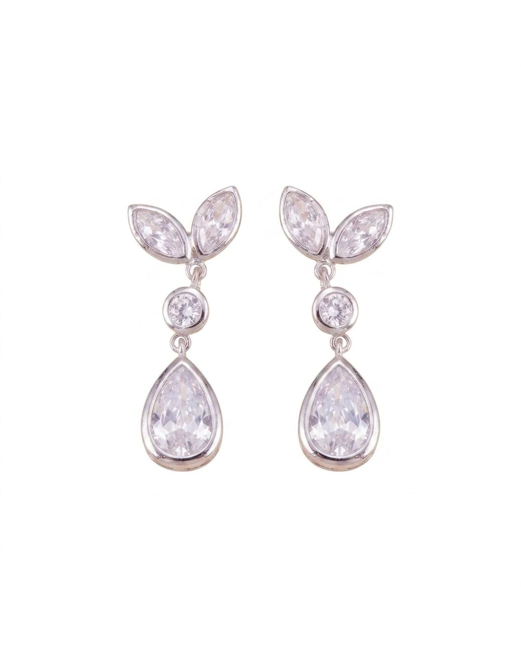 Modenaire Pink Crystal Drop Earrings With Leaf-Inspired Design