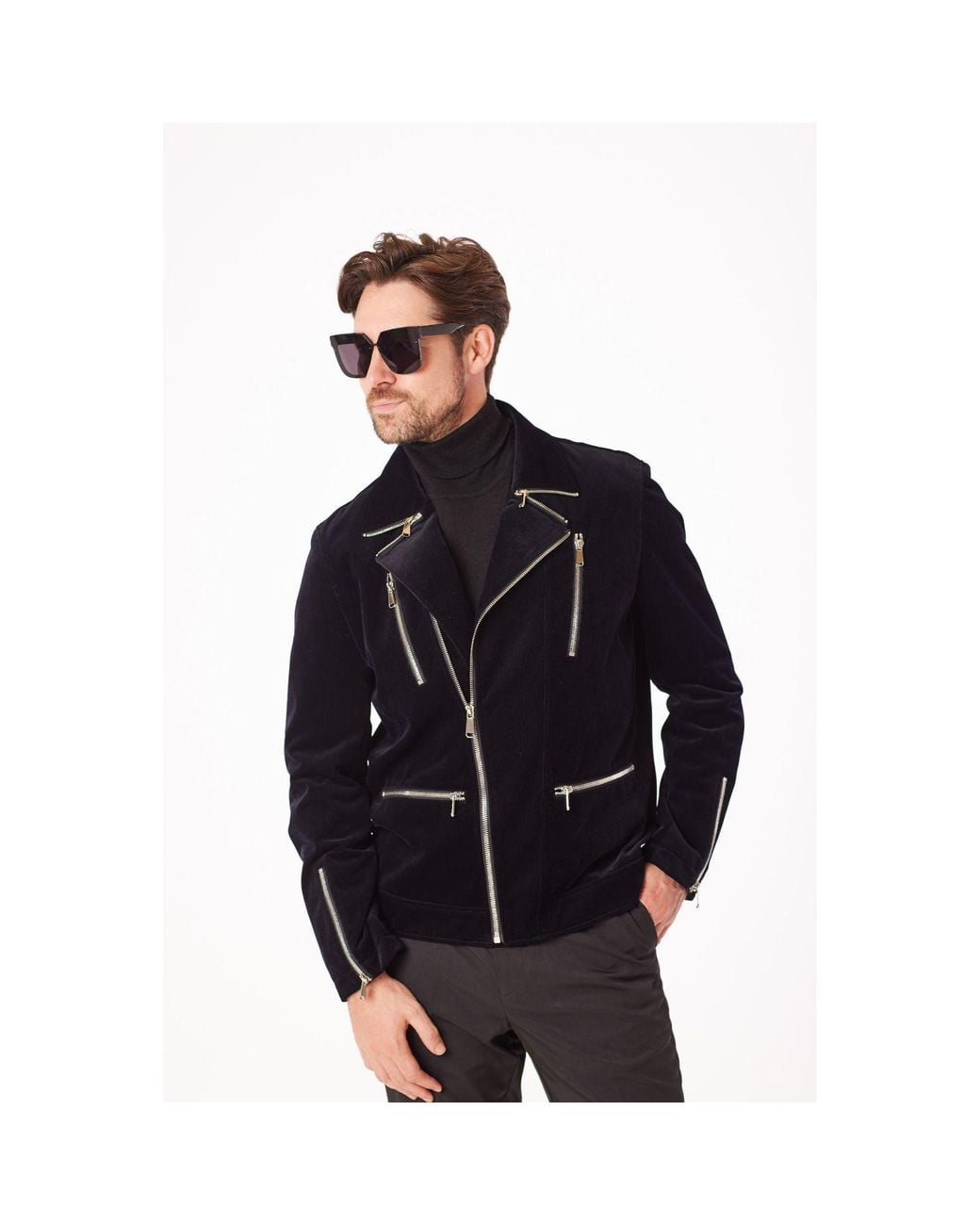 DAVID WEJ Black Washington Corduroy Biker Jacket for men