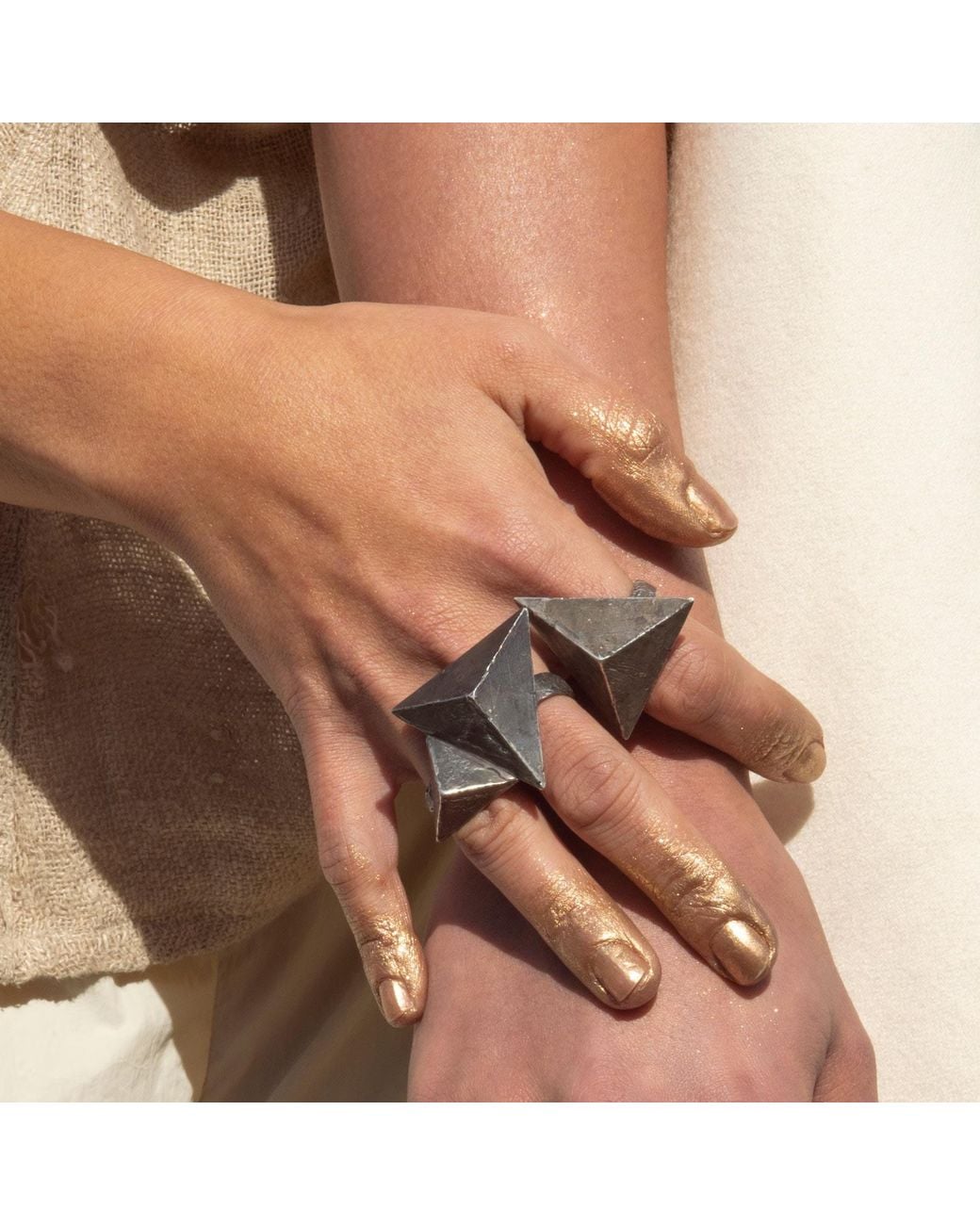 Zula Jewelry + Design Black Triangle Multi Finger Ring, Small, Ancient Future Collection