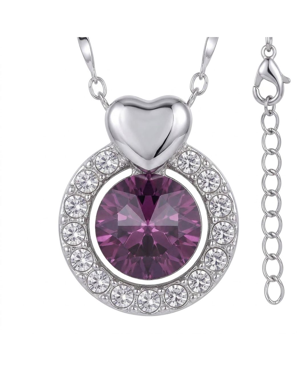 Modenaire Metallic Amethyst Round Heart Accent Pendant Necklace