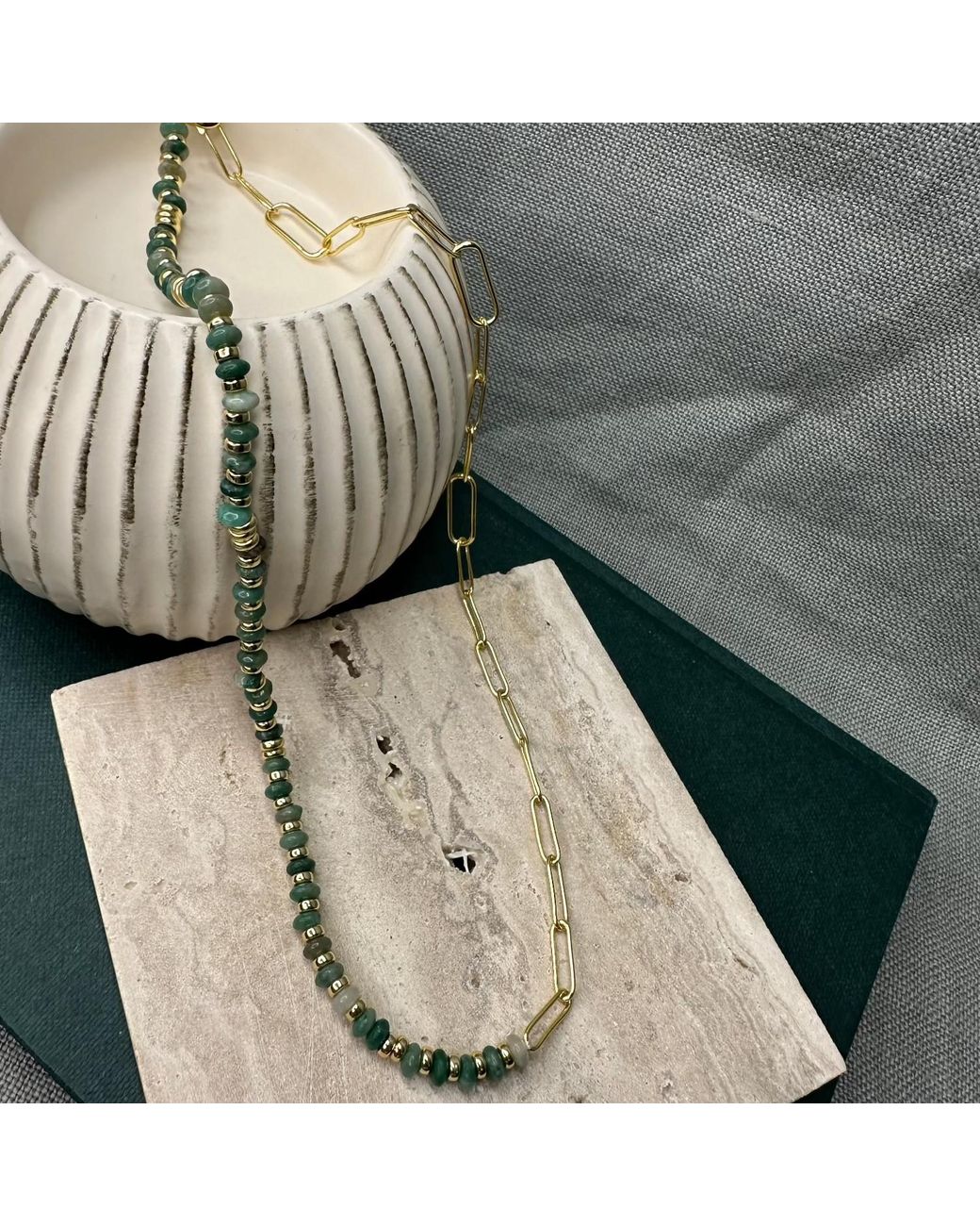 Clemence Wren Metallic Jade Stone Paperclip Necklace