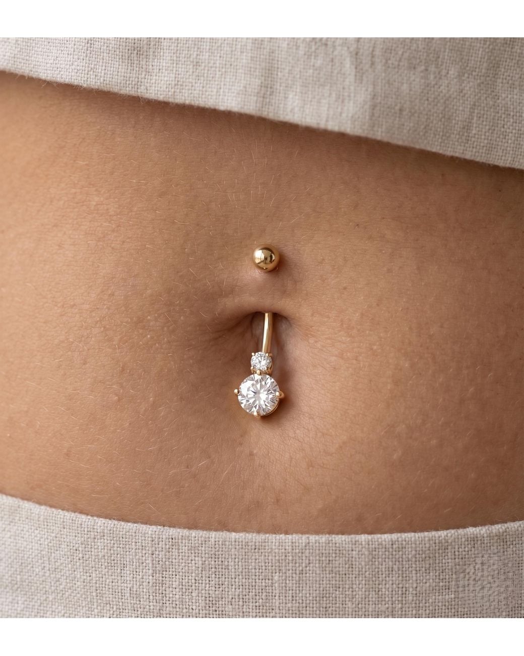 Zahav Jewelry Metallic 10K Solid 14G Double Cz Belly Ring