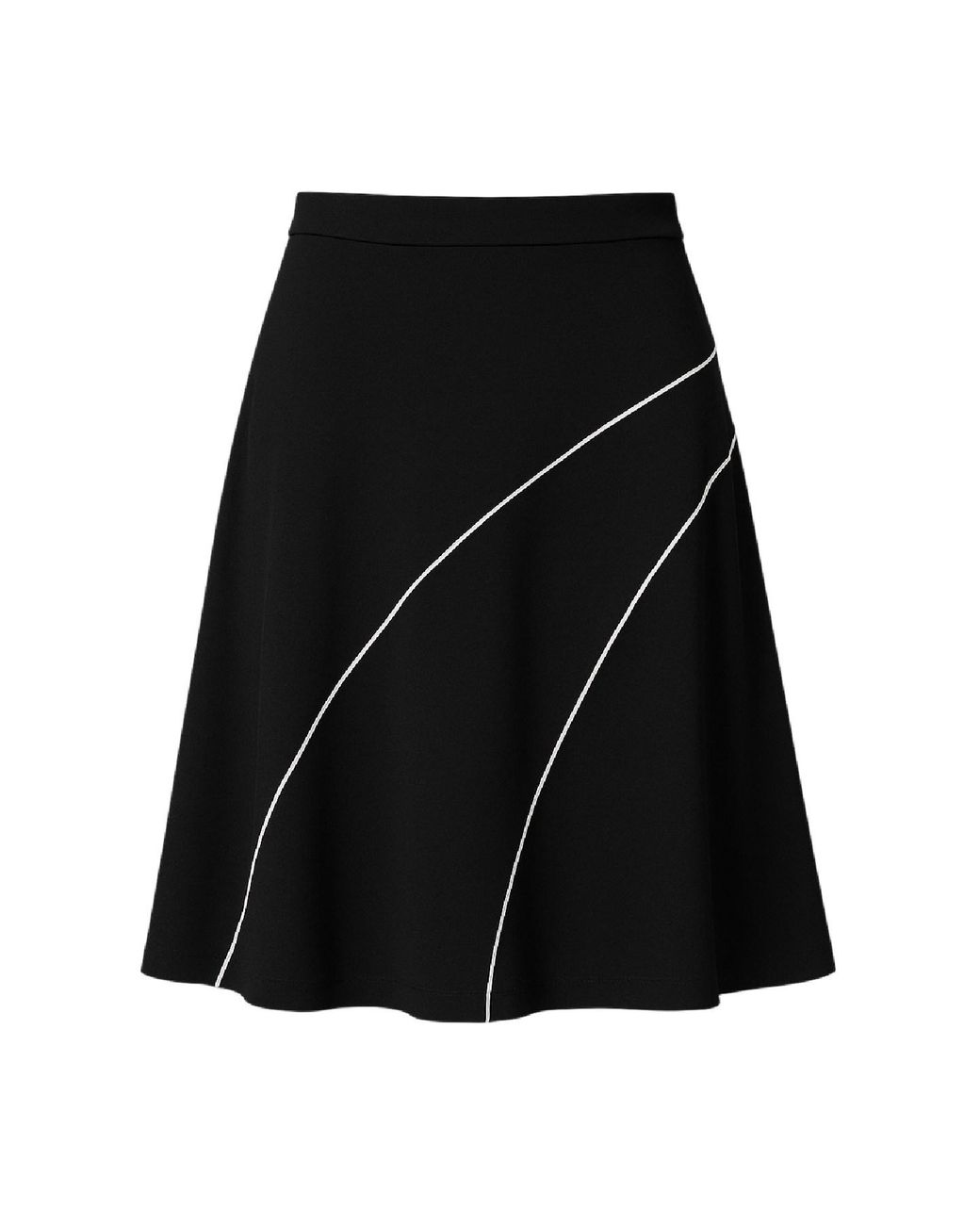 Conquista Black Classic A-Line Skirt With Contrast Piping — Modern, Versatile & Elegantly Minimalist