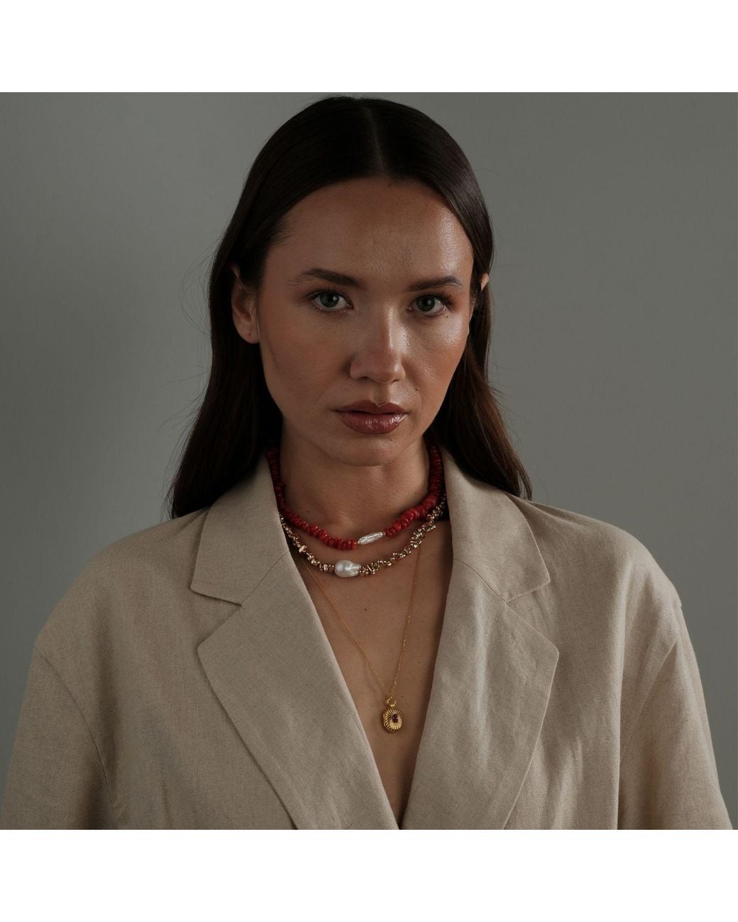 LINYA JEWELLERY Red Amorphous Baroque Pearl Coral Necklace
