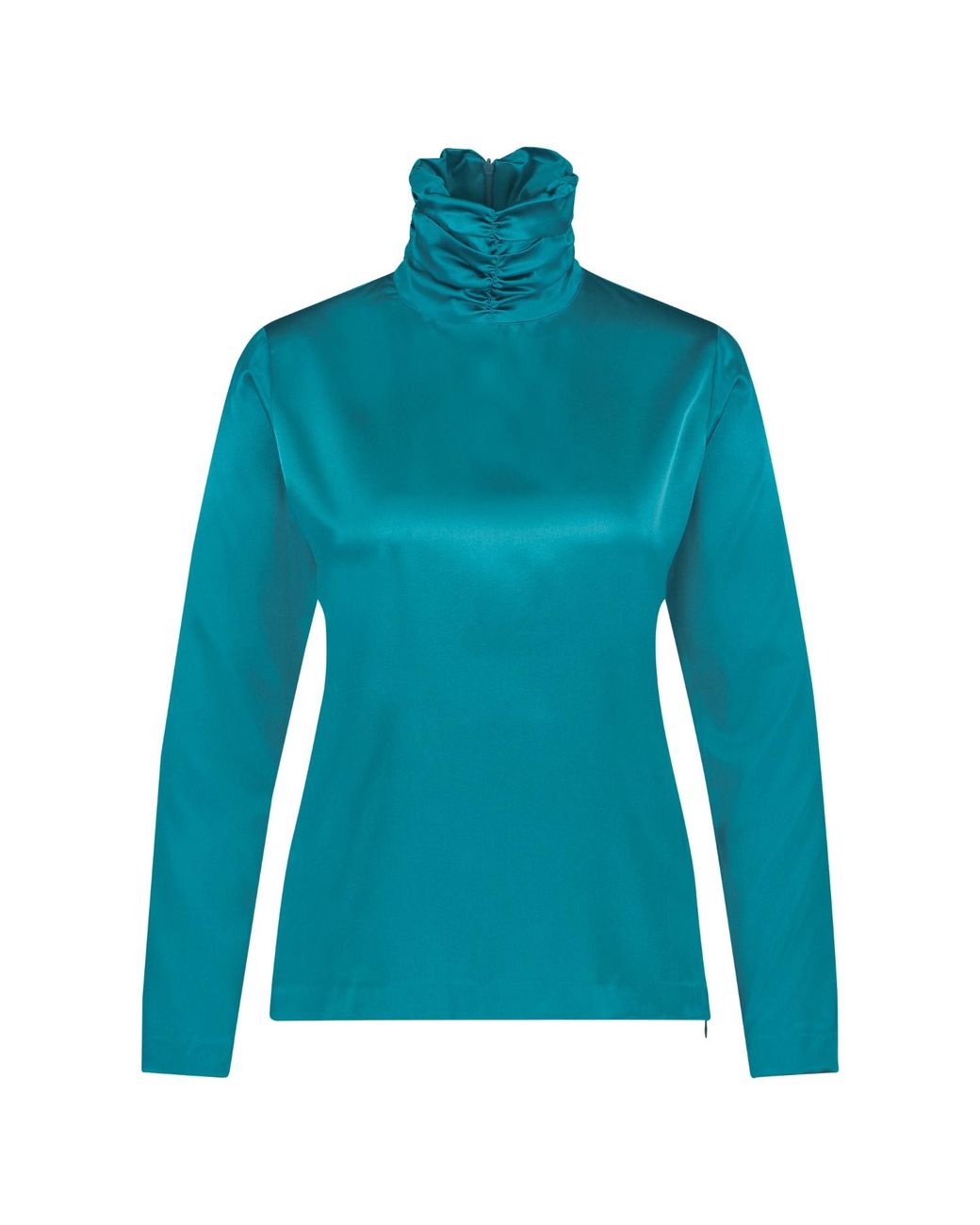 Monique Singh Blue Silk Turtleneck Top