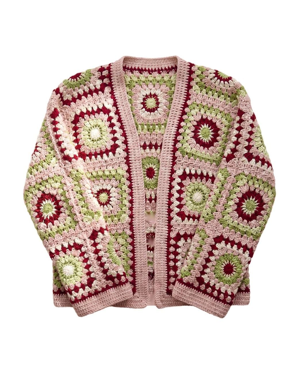 Ana Chic Red Sunburst Handmade Crochet Cardigan