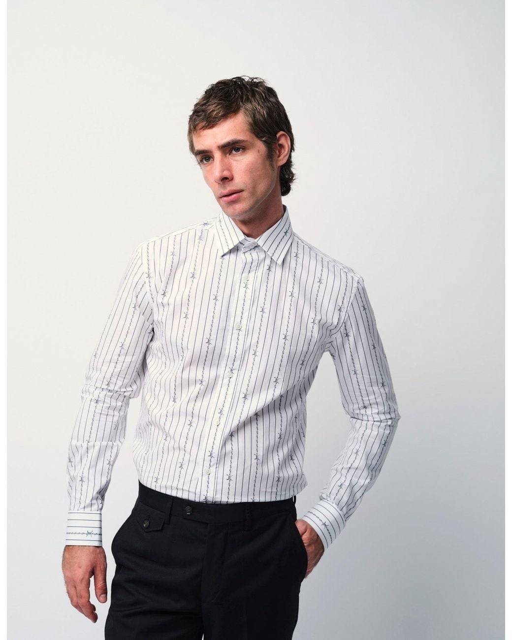 Gresham Blake White Barbed Wire Stripe Shirt for men
