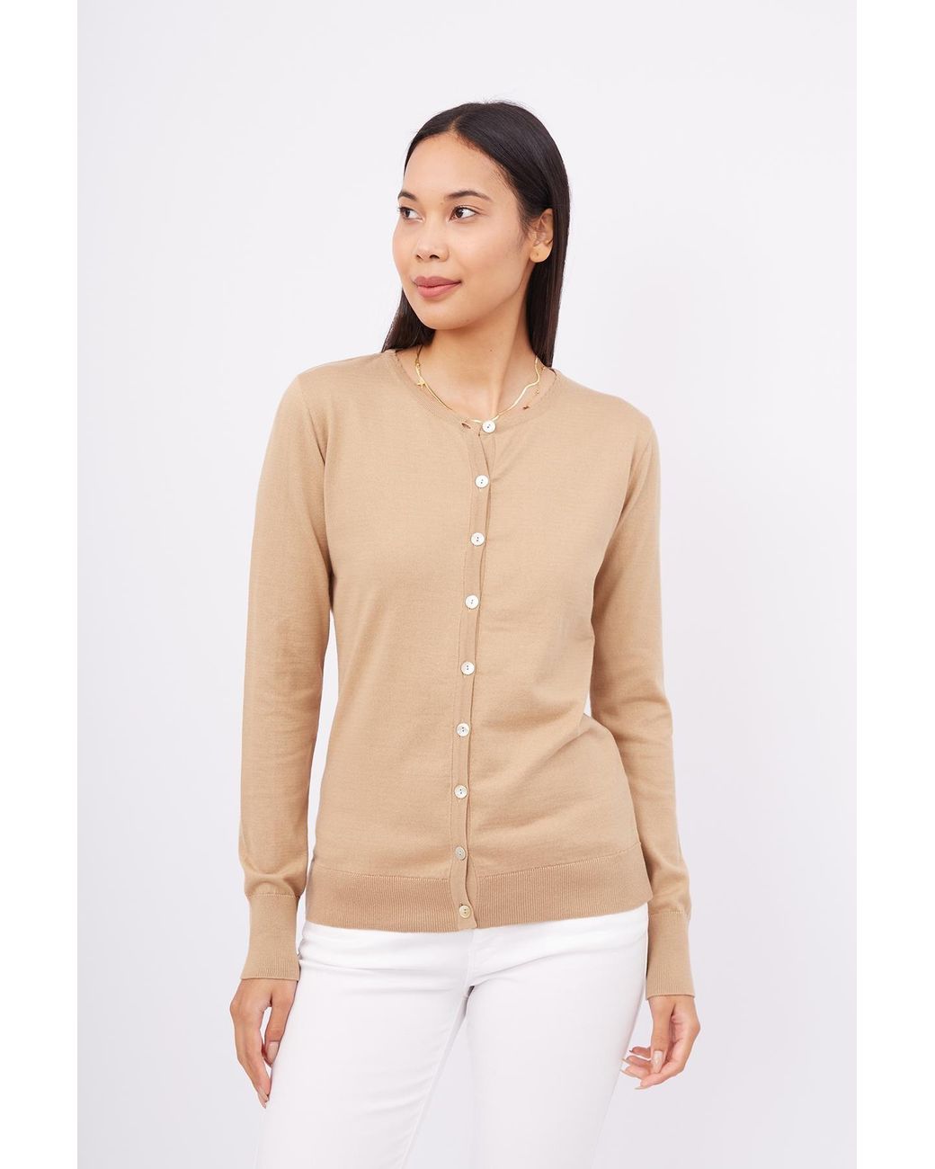 Peraluna Natural Mila O-Neck Basic Cotton Cardigan
