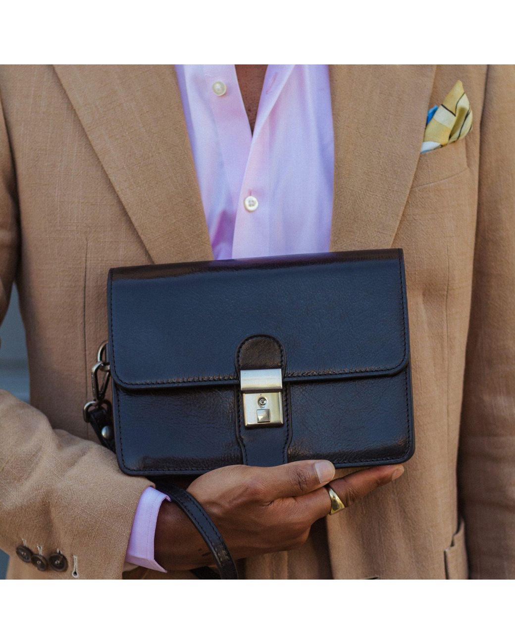 Time Resistance Black Leather Clutch Purse for men