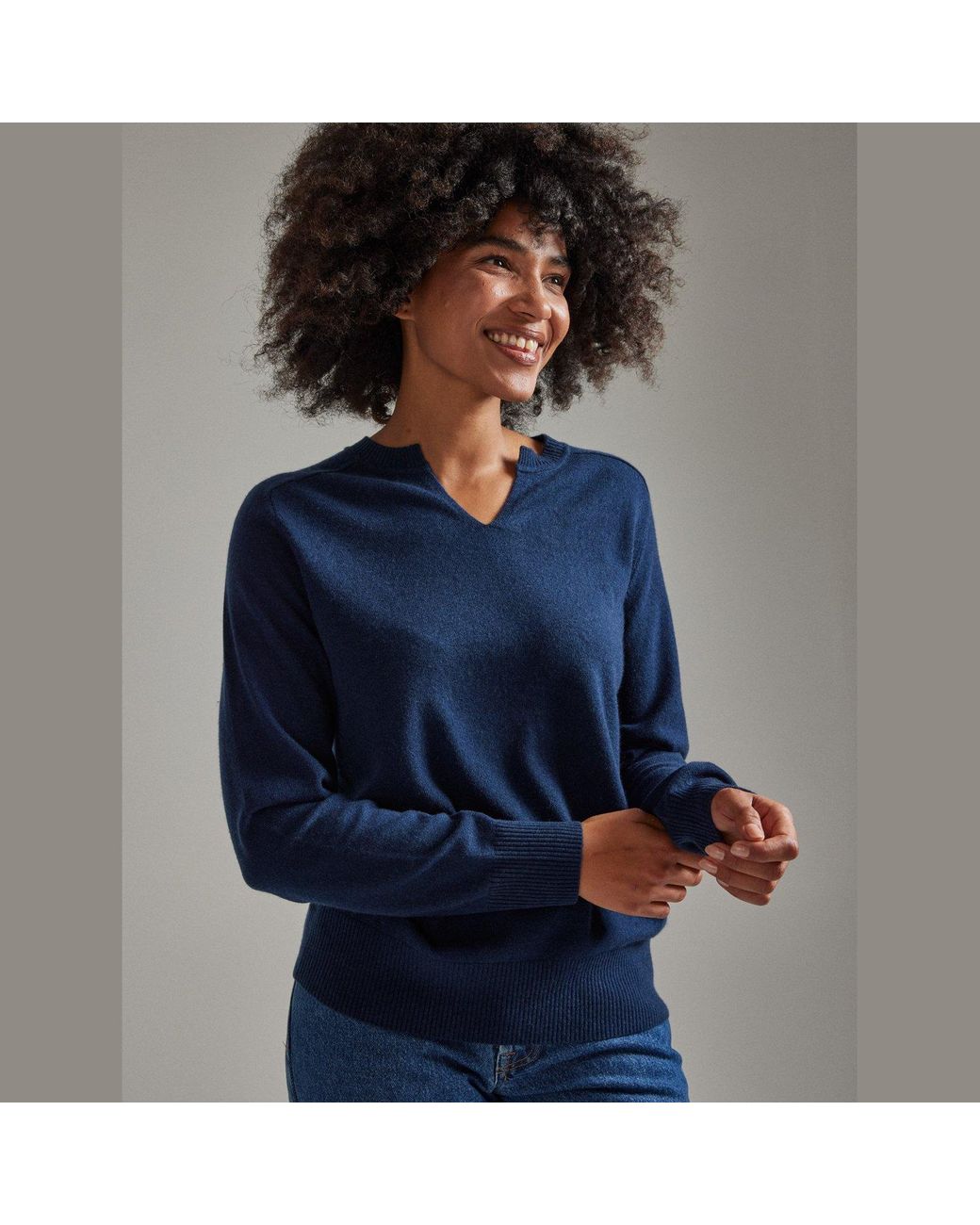 Salts Cashmere Blue Split Crew Neck Sweater