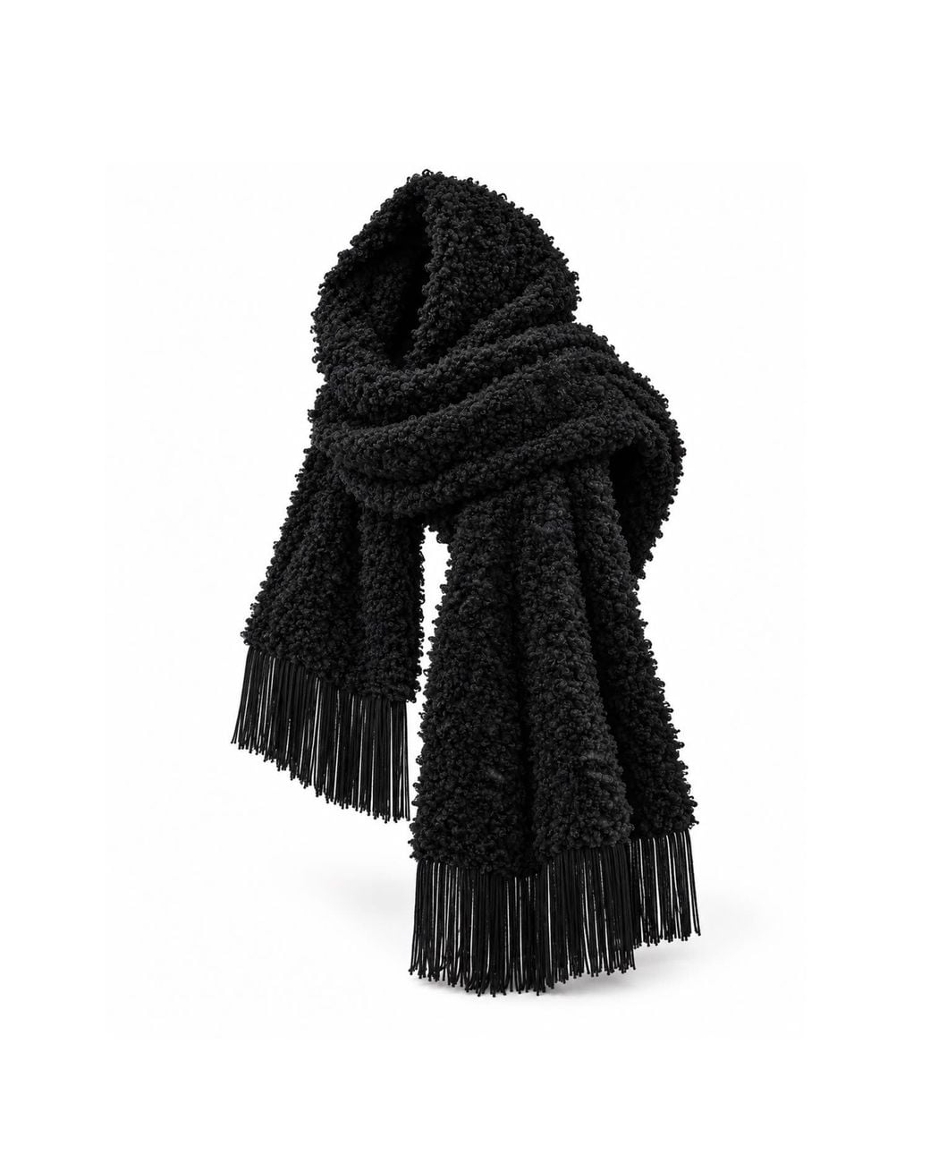Julia Allert Black Long Textured Scarf With Fringe