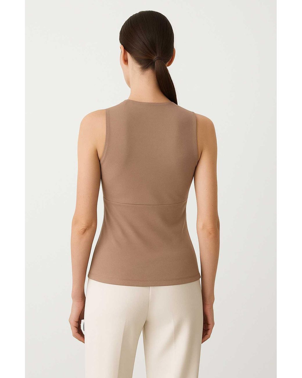 Conquista Pink Draped Taupe Jersey Top