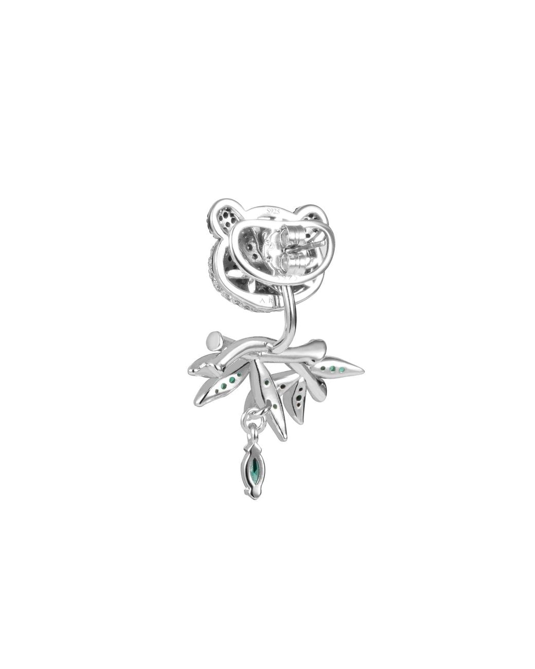 Arte Madrid Green Puffy Panda Convertible Stud Earrings With Drop Charms