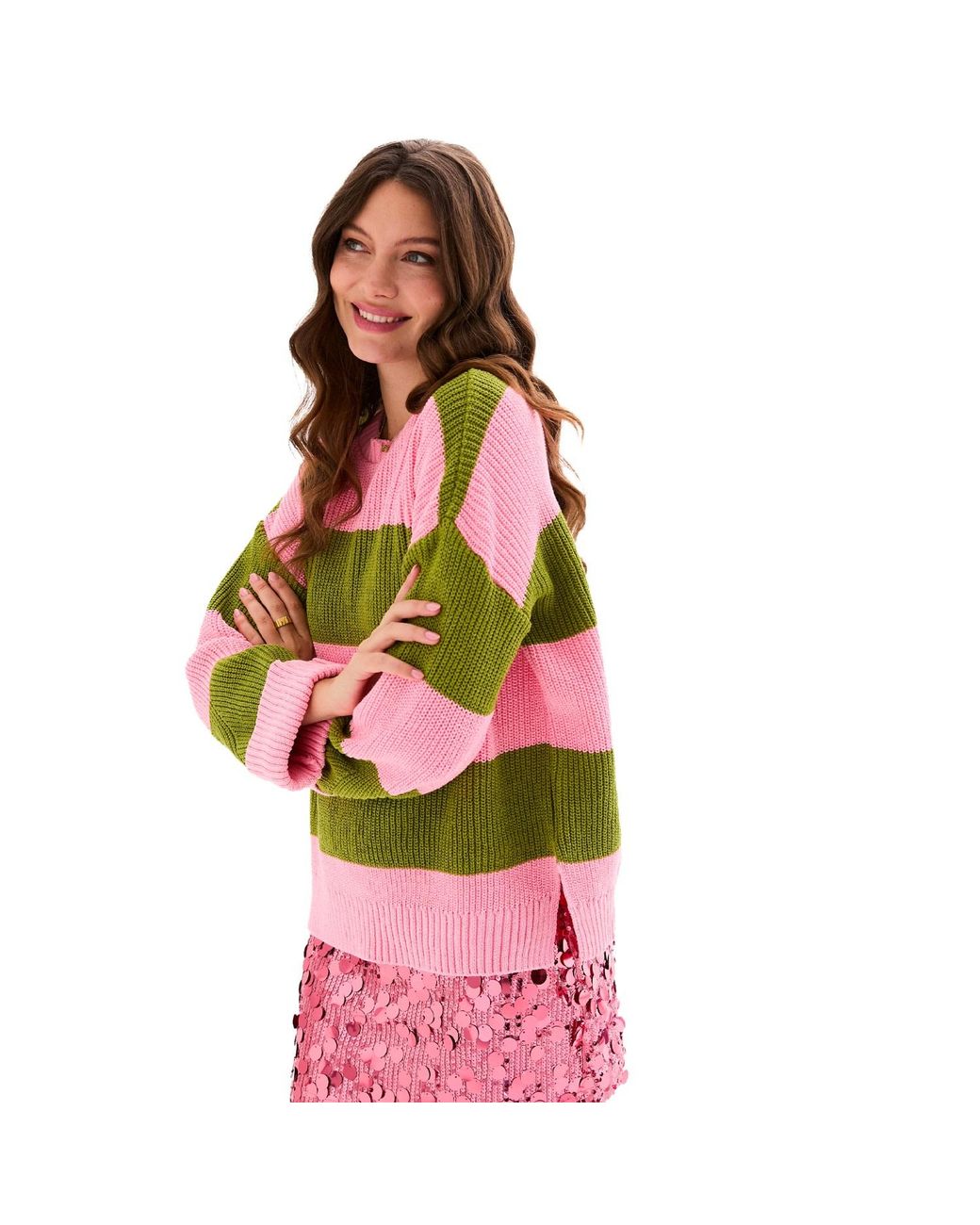 Cara & The Sky Green Rhiannon Recycled Cotton Chunky Stripe Jumper