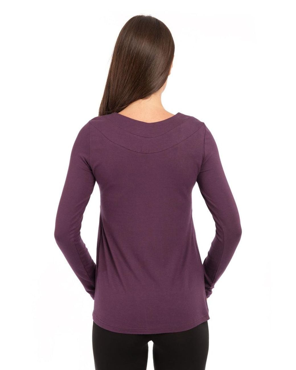 Conquista Purple V Neck Stretch Jersey Empire Line Top With Pleat Detail