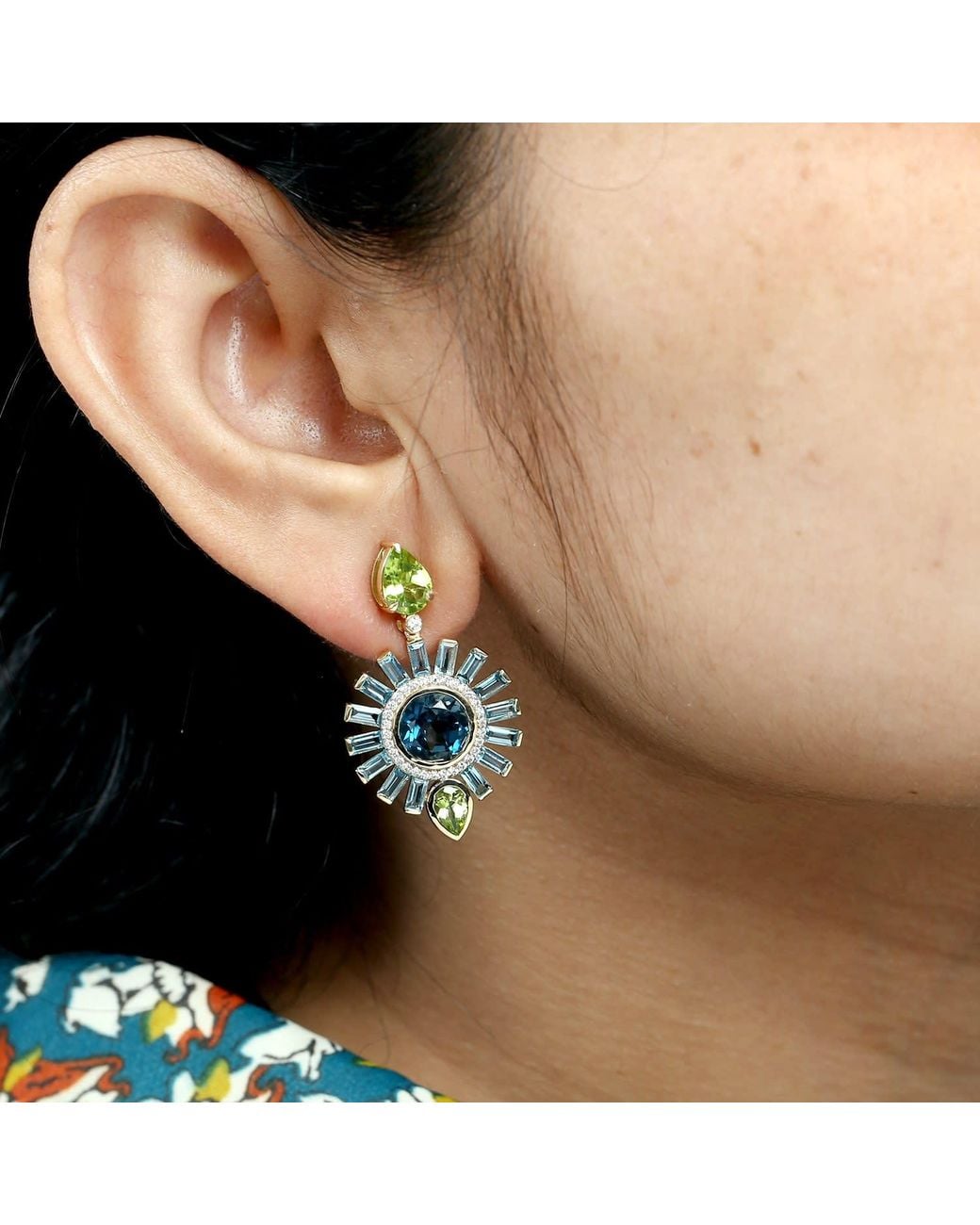 Artisan Green 18K Topaz, Peridot And Diamond Sunburst Drop Earrings