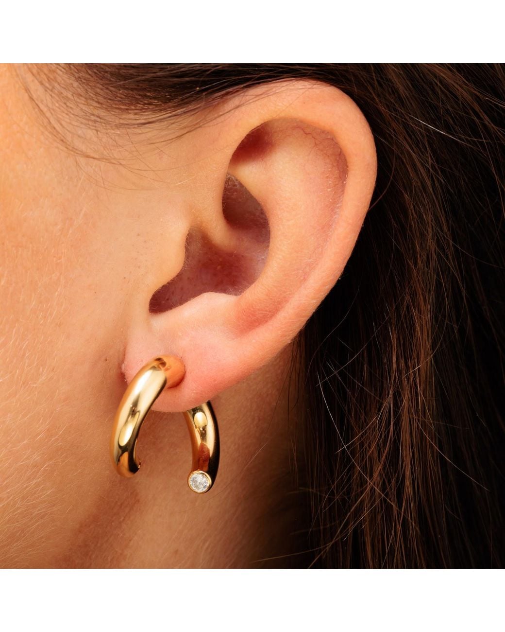Scream Pretty Metallic Sparkle Single Split Hoop Earring With Clear Stone