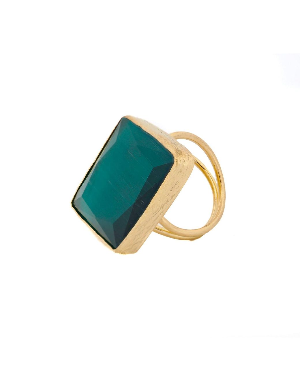 Ebru Jewelry Blue Stylish Cat Eye Stone Chunky Ring