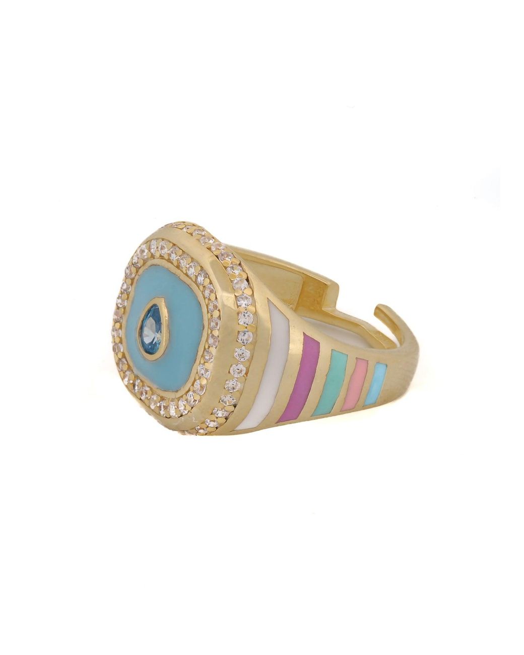 Ebru Jewelry Blue Sky Pastel Colors Diamond & Spring Statement Ring