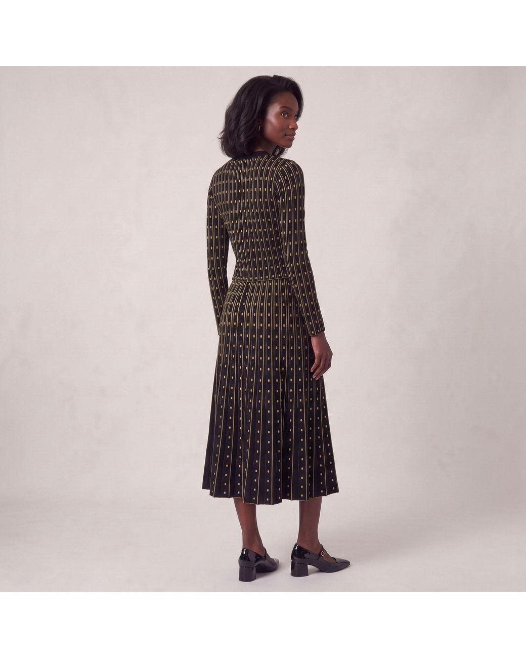 Modenaire Black Metallic Knit Cardigan And Midi Dress Set