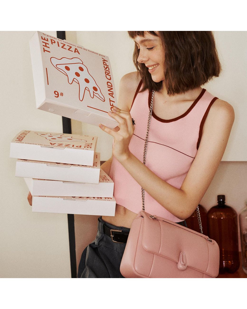 Amy Lynn Pink Dallas Square Chain Bag