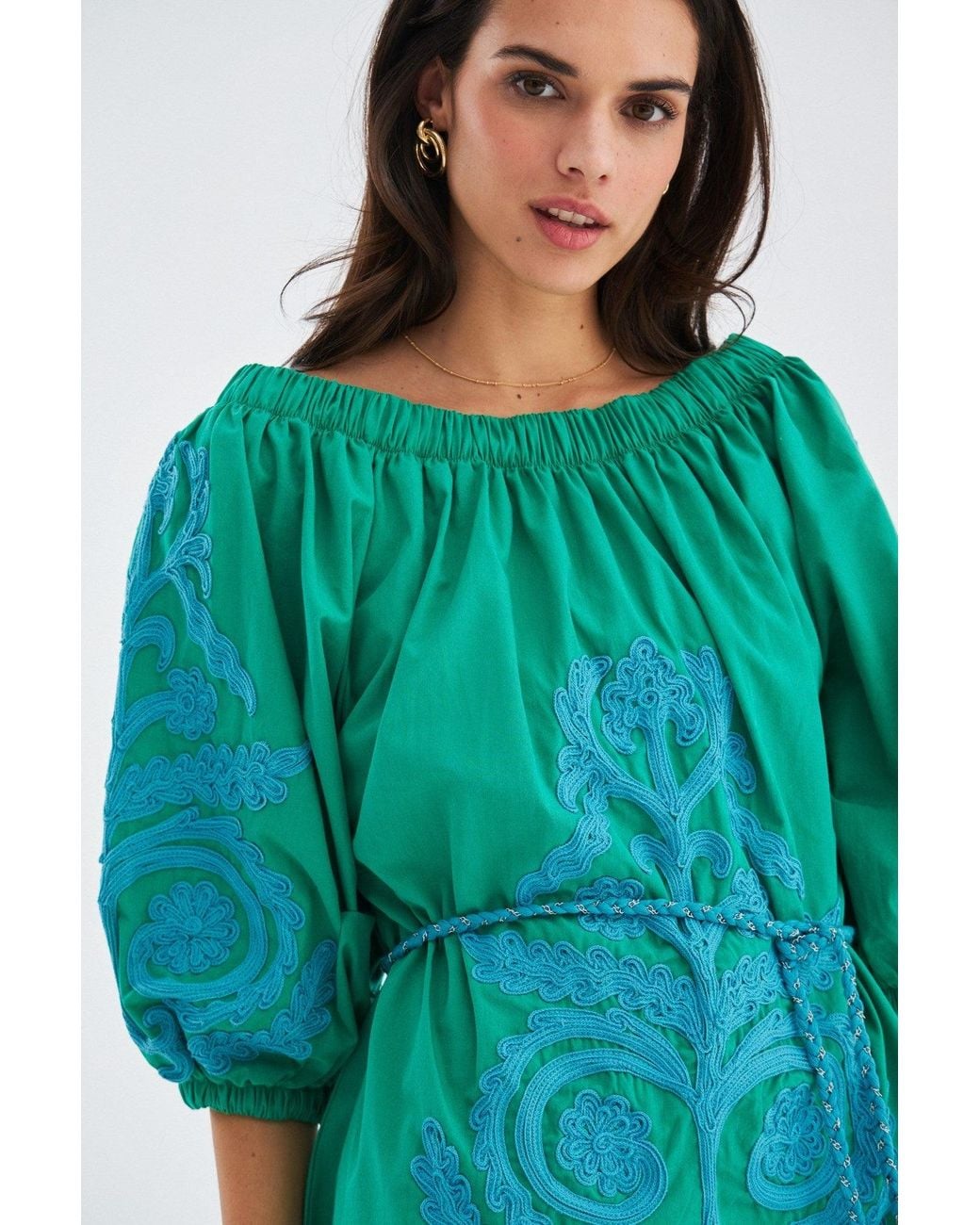 Peraluna Green Masumi Embroidered Mini Dress