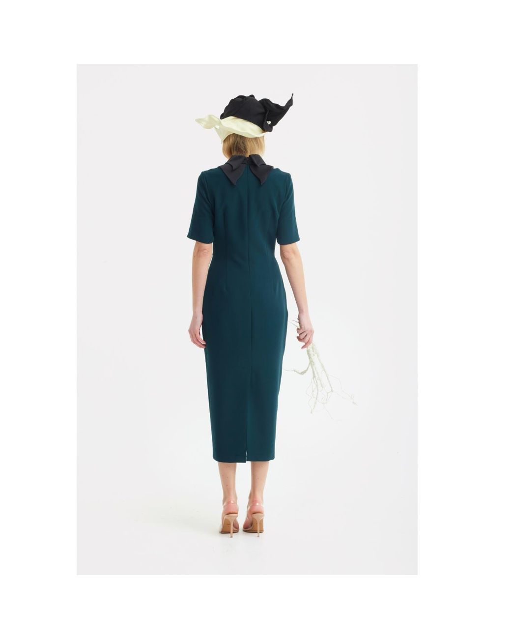 Julia Allert Green Polished Fitted Midi Short Sleeve Dress