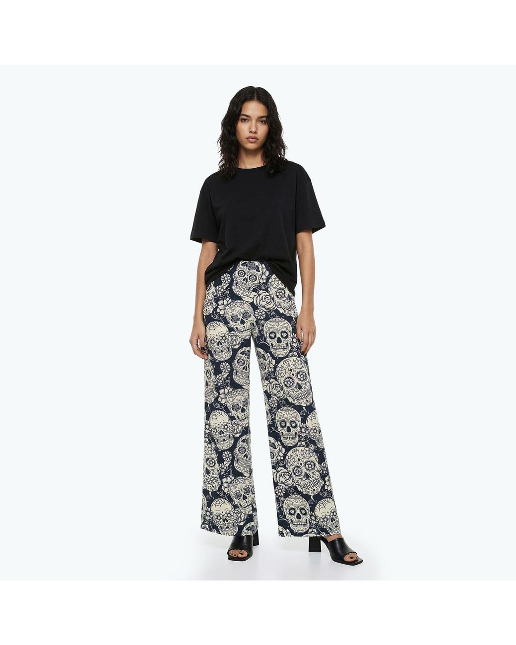 Aloha From Deer Blue Skull Flower Long Loose Pants