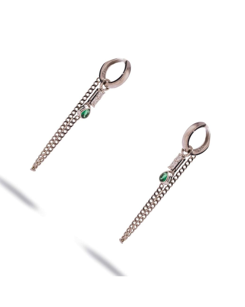 Ebru Jewelry White Emerald Drop Chain Drape Sterling Huggie Earrings