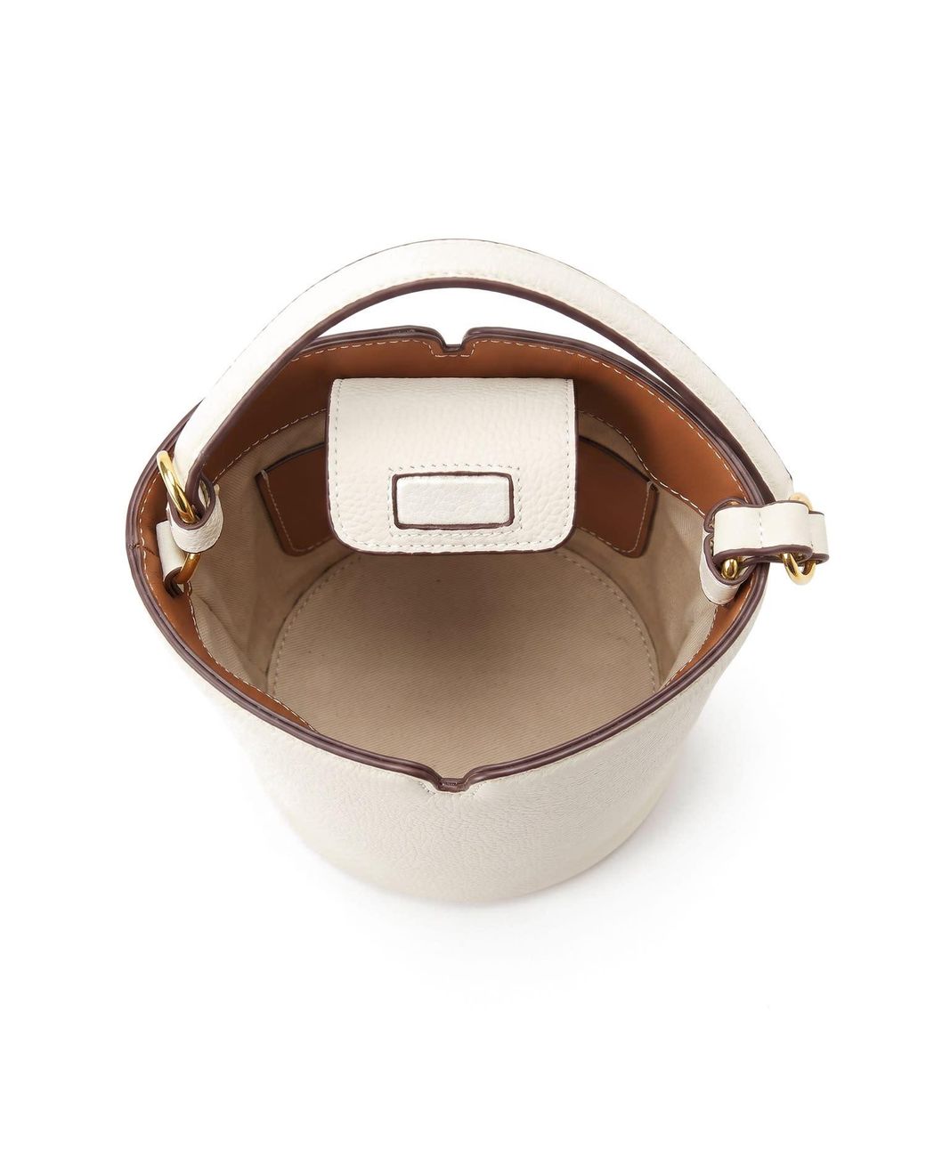 Modenaire White Neutrals Structured Mini Bucket Bag With Top Handle And Crossbody Strap