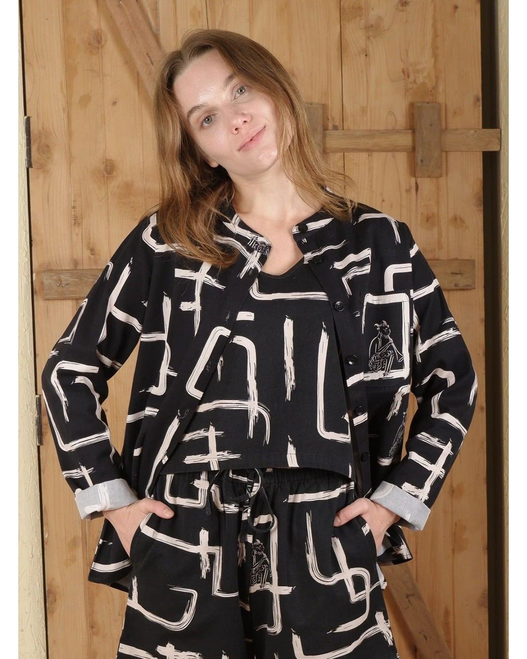Wild Clouds Black Organic Cotton & Linen & Shirt