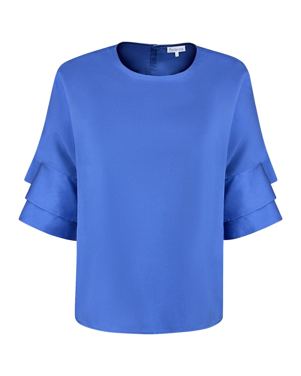 Perlavera Blue Cosy Solid Midnight Cotton Flare Sleeve Top